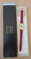 Avon Watch Red Leather Floral Dial 1993 NIB