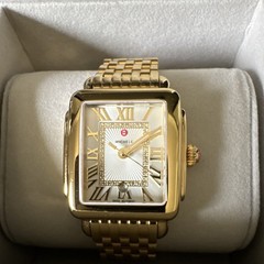 Michele Deco Madison Mid Gold Plated Steel Diamonds Silver Dial Date Rectangle