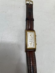 Vintage Teslar Dual Time Quartz Wristwatch Women Brown Leather Strap Analog Dial