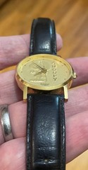 Vintage Armitron Snoopy Peanuts Mens Watch 32mm 1958 Gold Tone Embossed