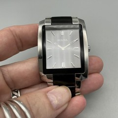 Bulova Mens Watch 35mm Black Dial Rectangular Stainless 98A117 New Battery 8.75″