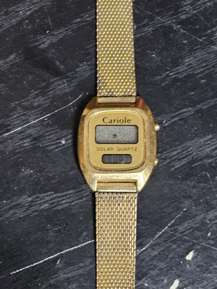 Vintage Cariole Digital LED, LCD Wristwatch Gold Tone Solar Quartz *Read Desc*