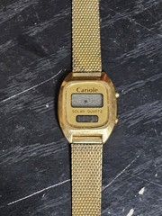 Vintage Cariole Digital LED, LCD Wristwatch Gold Tone Solar Quartz *Read Desc*