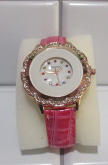 STRADA Watch Austrian Crystal Pink Faux Leather Strap SPLASH WATER RESISTANT