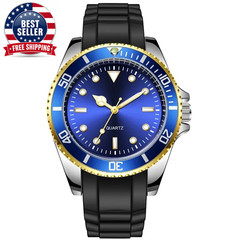 40Mm Quartz Analog Watch with Quartz Movement No Logo Rotating Bezel Rubber Stra