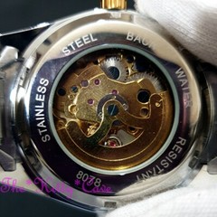 Automatic Mechanical Sapphire Blue Beveled Mineral Steampunk Skeleton Watch