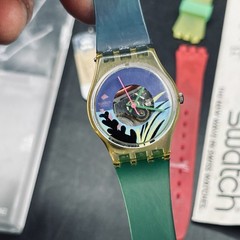 Swatch Watch Vintage Black Coral LK101 1986 Palm Coral Green Blue Needs Battery