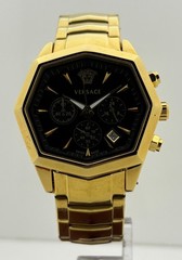Refurbished Versace V-Legend Chrono Quartz Black Dial Gold-Plated Wristwatch