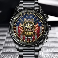 Personalized Military Tribute Patriotic Eagle Army Black Stainless Steel Watch