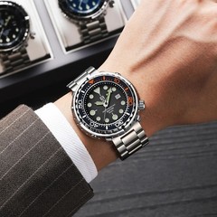 44MM QINGXIYA Tuna Quartz Mens Watch Stainless Steel 30M Waterproof Luminous NEW