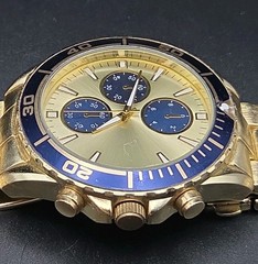 VTG Accutime 47mm All SS Gold Tone Japan Quartz Watch Rotating Bezel New Battery