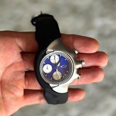 Swatch Unisex Chronograph Analog Sport Wristwatch Blue/Red Dial Black Rubber
