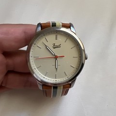 FOSSIL MAN’S FS5559 MINIMALIST THREE-HAND STRIPED TAN LEATHER WATCH