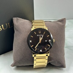Bulova 97D116 Futuro Modern Black Dial Gold Strap New Men’s Quartz Watch 42MM