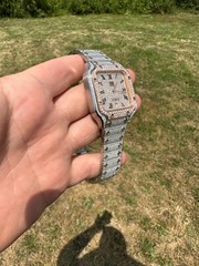 14k Rose Gold Plated & Stainless Steel Two Tone Real Mens Watch Iced CZ Arabic