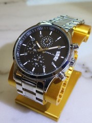 CRRJU Mens Watch Quartz Chronograph Date Watch Stainless Steel New Battery Works