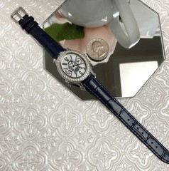 Women’s DMQ Silver Tone CZ Accent Luxury Moon Phase Oval Watch, Leather, 11535