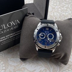 Bulova Marine Star 98B258 Automatic Blue Dial Black Rubber Strap Men’s Watch