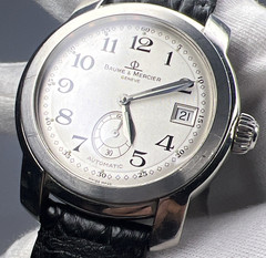 Baume & Mercier 39mm Steel Capeland Automatic Date Watch Silver Off White Dial