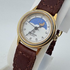 VTG Armitron Quartz Watch Women Moon Phase Gold Tone Leather Analog New Batter
