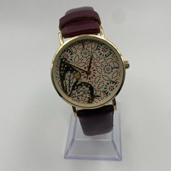 Elegant Butterfly Dial Analog Watch with Maroon Band