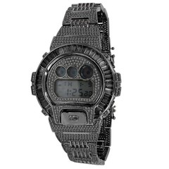 VVS1/D 22.77 Ctw. Baguette/Round Cut Zirconia G-Shock DW6900 Black Gold Watch