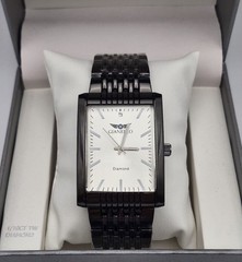 Gianello Men Genuine Diamond Dial 45mm Tank Case Stainless Steel Bracelet Watch