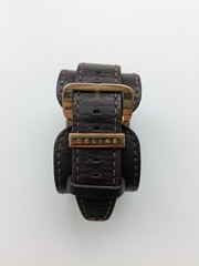Celine Paris gold tone brown leather strap watch swiss made