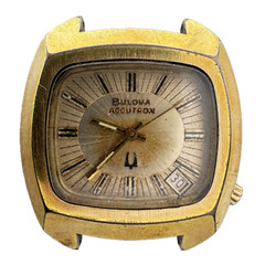 Vintage 37mm Accutron TV Case Date Men Tuning Fork Wristwatch 2181 USA Gold Tone
