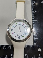 White Dial Blue Green Red Orange Indices White Rubber Band Watch 9 Inch