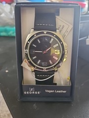 George Men’s Watch Vegan Leather Band Silver/Black Father’s Day Gift