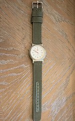 Swiss Army Quartz Analog Watch White Dial Arabic Date Silver Steel Green Nylon