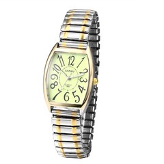 Women Elderly Two Tone Elastic Band Big Numbers Easy to Read Quartz Analog Watch