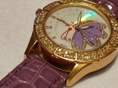 Women/Girls – Wristwatch – Butterfly Case – Rhinestones – Faux Leather Band