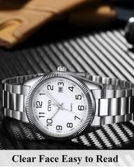Stylish Silver Analog Watch for Men – Stainless Steel Dress Wrist Watch with Dat