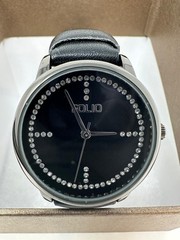 Folio Women’s Simulated Crystal Accent Faux Leather Watch – Black – E1(C811T)