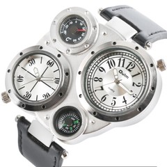 Big Face Oulm Original Quartz Watches Design Dual Time Watch Decorative Compass
