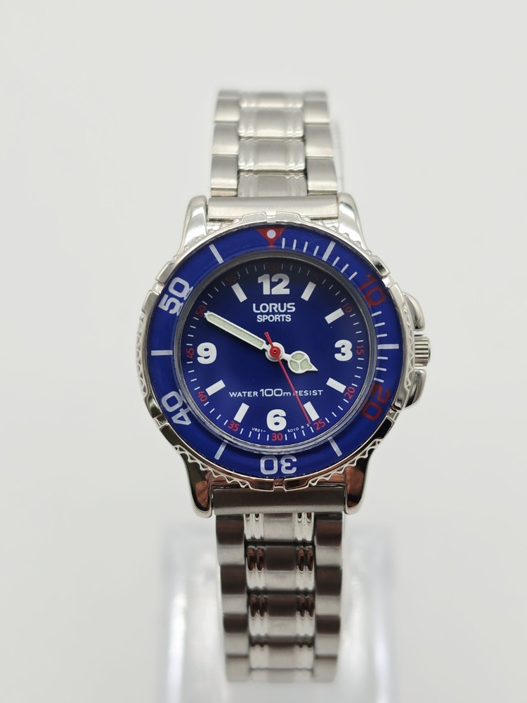 Lorus Sports V821-1070 Diver Style Blue Dial Quartz Watch 100m Wr New Battery