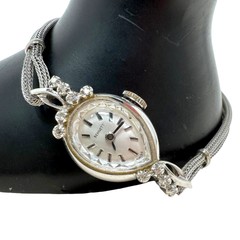 Vtg Bennett 14K White Gold Diamonds Ladies Wrist Watch Swiss Speidel Strap