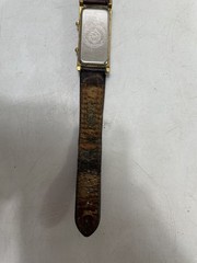 Vintage Teslar Dual Time Quartz Wristwatch Women Brown Leather Strap Analog Dial
