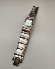 GUESS G86091L Ladies Cuff Watch – Silver Tone with Baguette Crystals Japan Movt