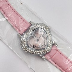 Girls Heart Rhinestone Watch Pink Strap Silver Tone Quartz Analog New Gift