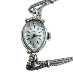 Vtg Bennett 14K White Gold Diamonds Ladies Wrist Watch Swiss Speidel Strap