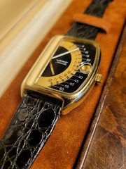 1970s Wittnauer Futurama Sector 1000 double retrograde black gold dial