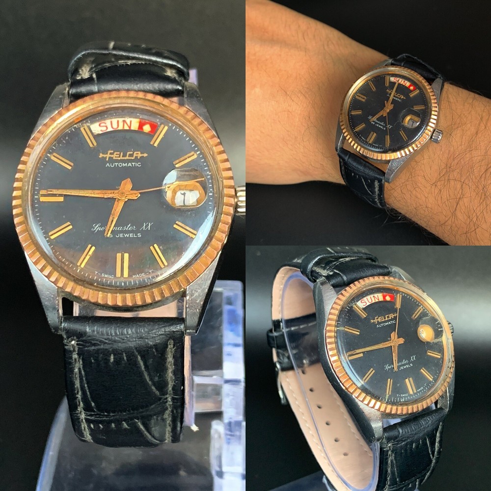 Vintage Felca Automatic Day Date Swiss Made Wrist Watch