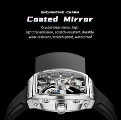 OLEVS Watch for Men Skeleton Automatic Tonneau Silicone Strap Business Luxury