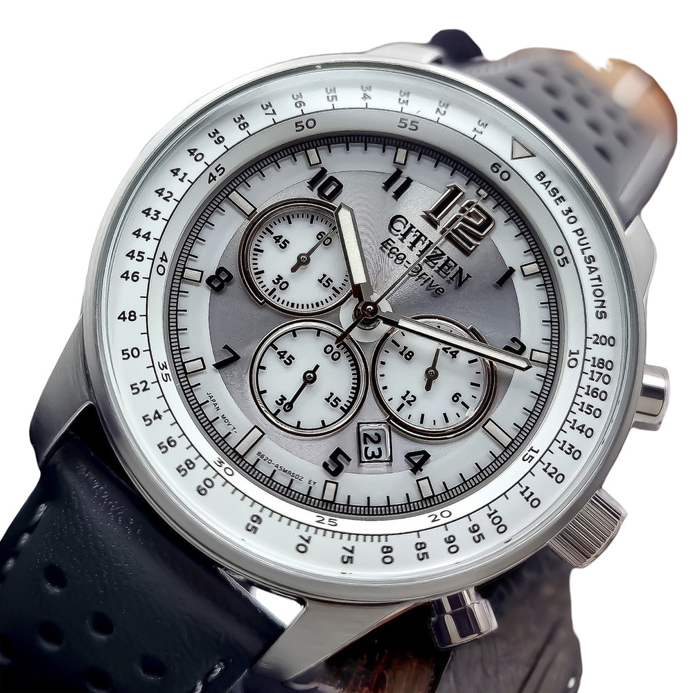 Citizen Gray Dial Chronograph Date Indicator Leather Band Men’s Watch CA4500-24H