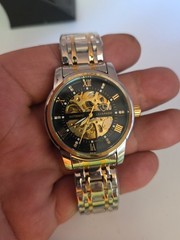 Lavaredo Automatic Skeleton Watch Men 42mm Black Gold Silver Tone 8.25″ WRIST