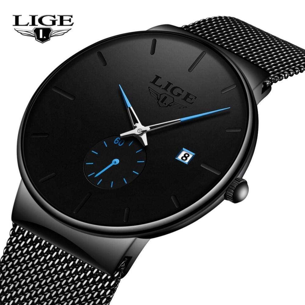 Men’s Daily Watch Quartz Analog Date Seconds Dial Business Mesh Strap Wristwatch