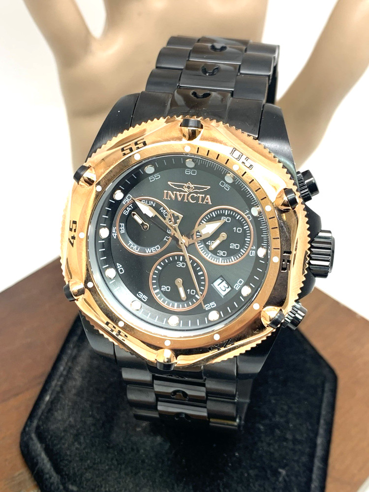 Invicta Men’s Watch 31613 Pro Diver Quartz Black Steel Rose Gold Bezel 51mm
